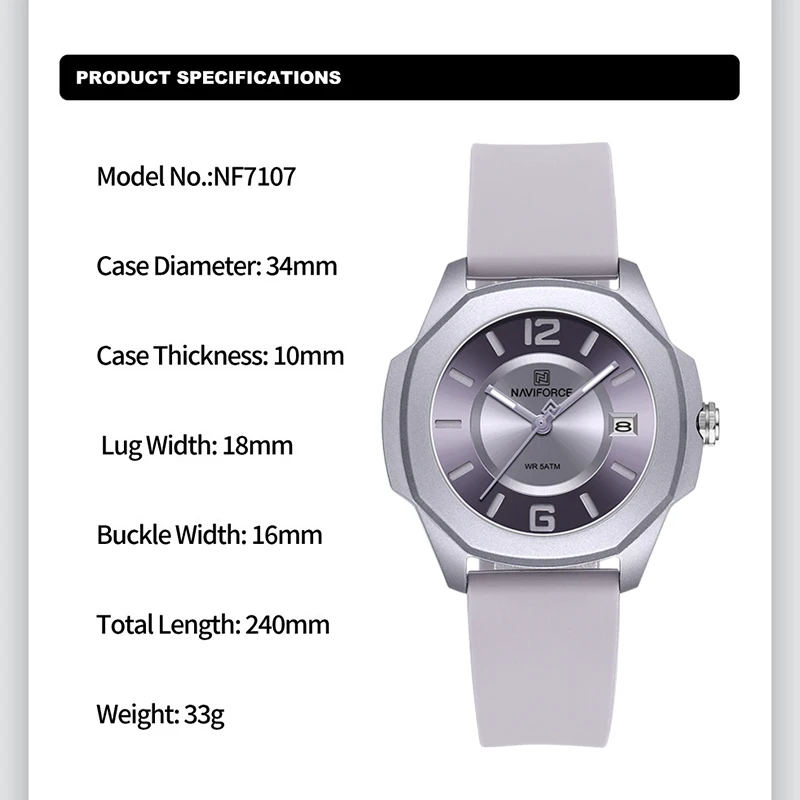 NAVIFORCE 7107 Watch for Women – Silicone Band Women recenzja i cena